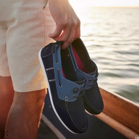 Barbour Mens Leather & Suede Wake Boat Shoes Washed Blue Size 12 NEW main image 6